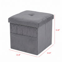 Chico 12" Tufted Upholstered Folding Storage Bench with Deep Cushion and Front Pocket, Multi-Purpose Rectangular Design for Bedroom, Entryway, or Living Room, Light Gray