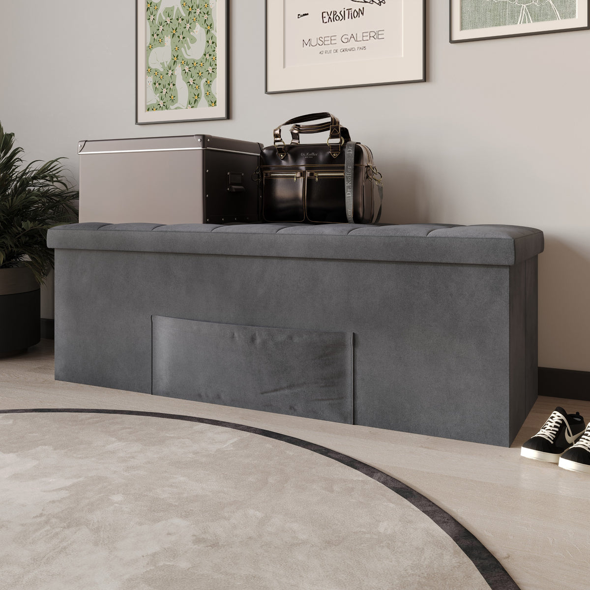 Home Design Chico Tufted Upholstered Folding Storage Bench with Pocket