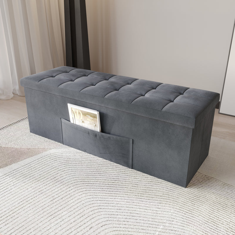Home Design Chico Tufted Upholstered Folding Storage Bench with Pocket