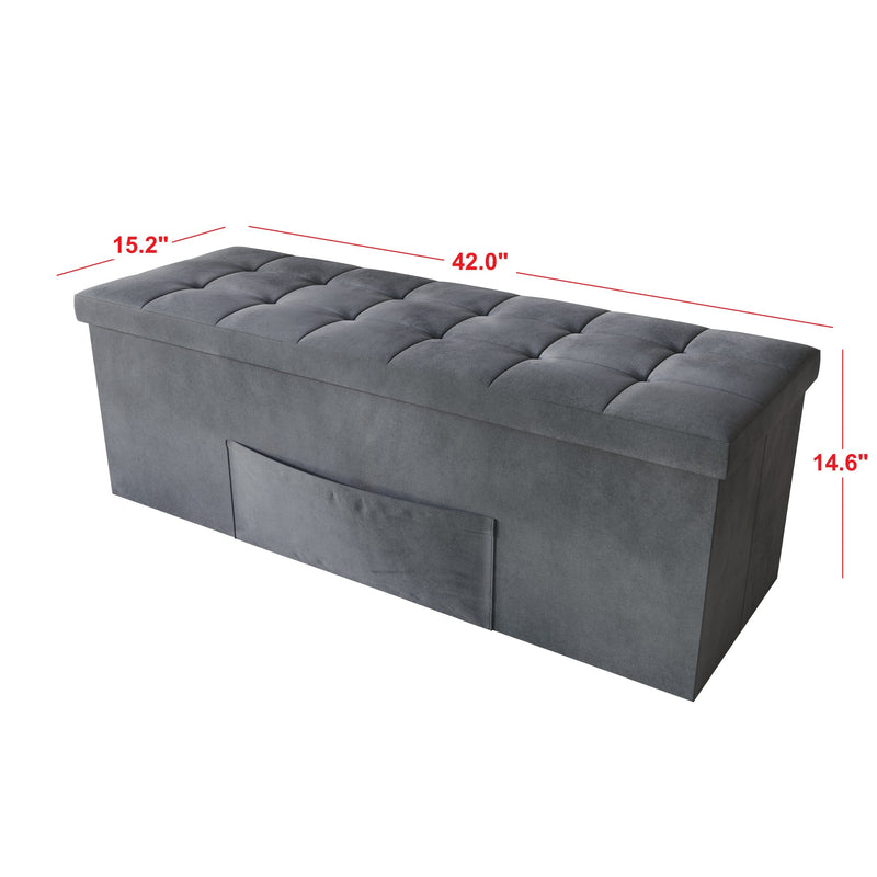 Home Design Chico Tufted Upholstered Folding Storage Bench with Pocket