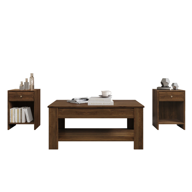 Home Design Magnolia 3 Piece Coffee Table Set - Includes Coffee table with Lift-Up top and 2 End Tables