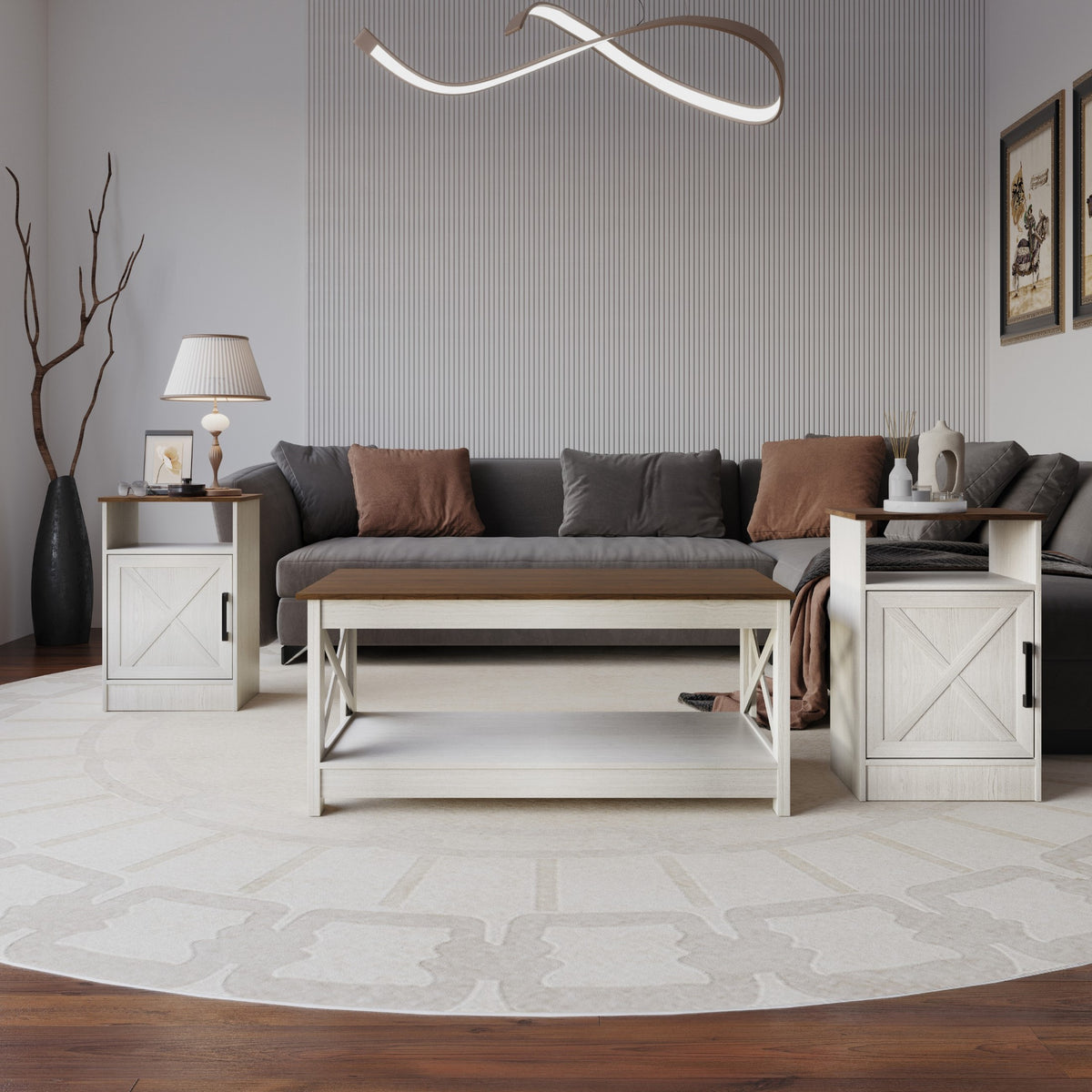 Home Design Lebanon 3 Piece Coffee Table Set - Includes coffee table and 2 end tables, With Soft-Close Doors