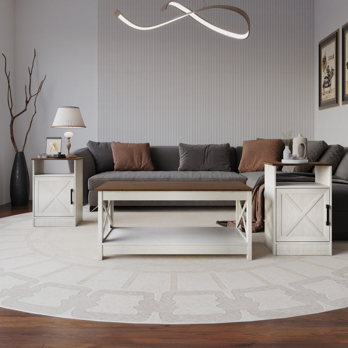Home Design Lebanon 3 Piece Coffee Table Set - Includes coffee table and 2 end tables, With Soft-Close Doors