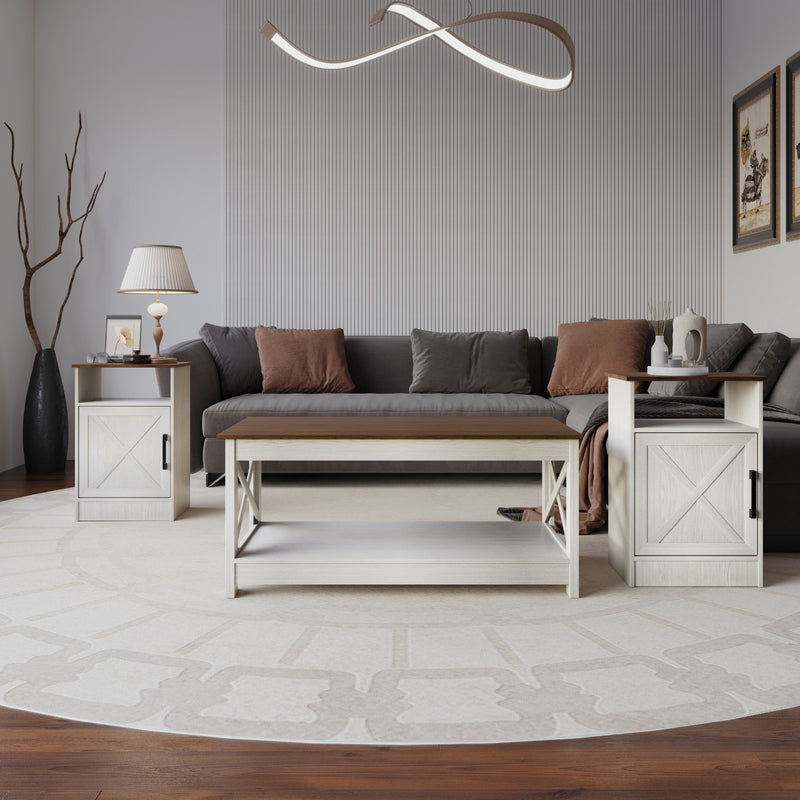 Home Design Lebanon 3 Piece Coffee Table Set - Includes coffee table and 2 end tables, With Soft-Close Doors