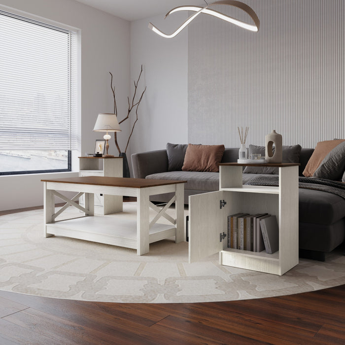 Home Design Lebanon 3 Piece Coffee Table Set - Includes coffee table and 2 end tables, With Soft-Close Doors
