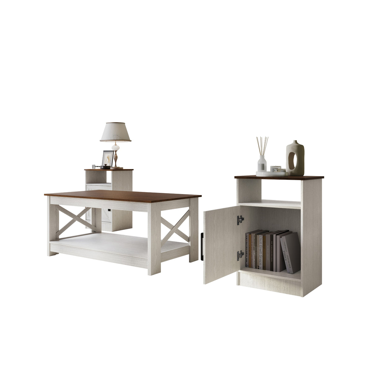 Home Design Lebanon 3 Piece Coffee Table Set - Includes coffee table and 2 end tables, With Soft-Close Doors