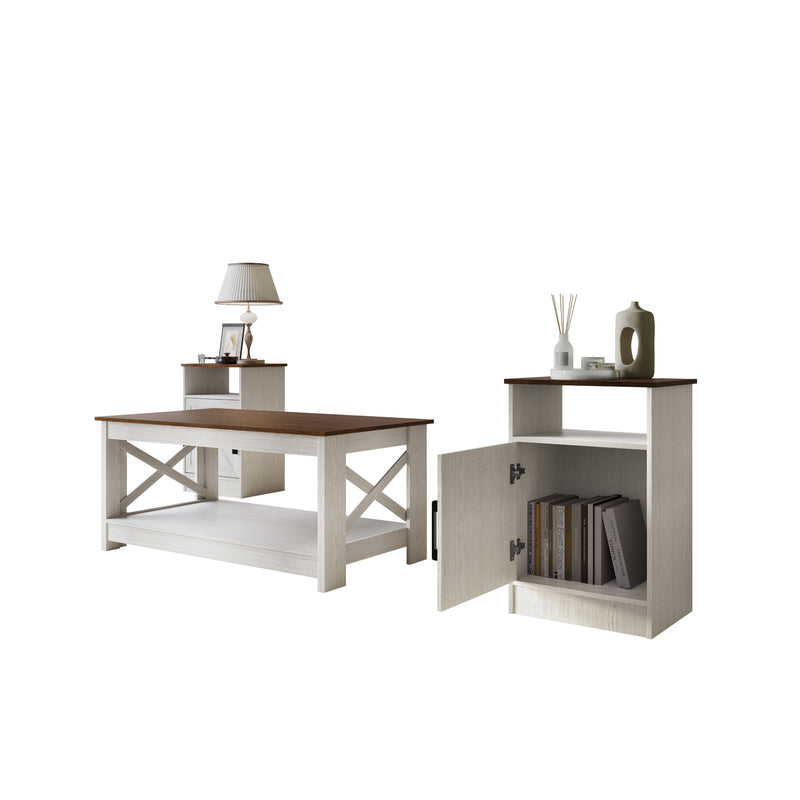 Home Design Lebanon 3 Piece Coffee Table Set - Includes coffee table and 2 end tables, With Soft-Close Doors