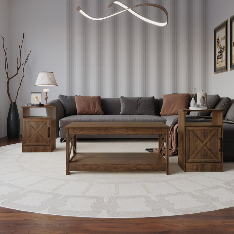 Home Design Lebanon 3 Piece Coffee Table Set - Includes coffee table and 2 end tables, With Soft-Close Doors