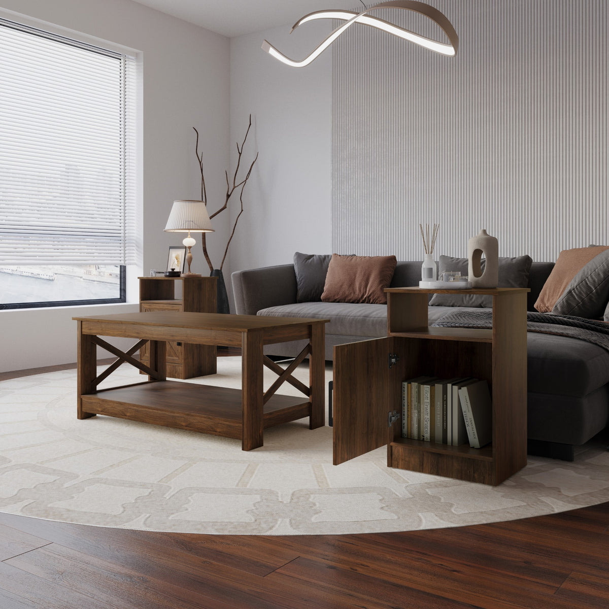 Home Design Lebanon 3 Piece Coffee Table Set - Includes coffee table and 2 end tables, With Soft-Close Doors