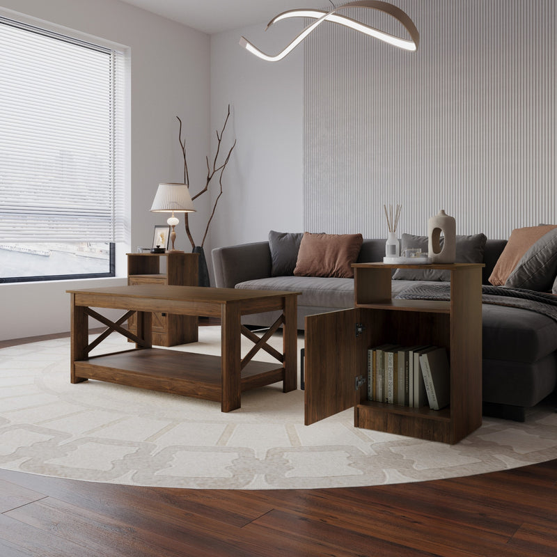 Home Design Lebanon 3 Piece Coffee Table Set - Includes coffee table and 2 end tables, With Soft-Close Doors