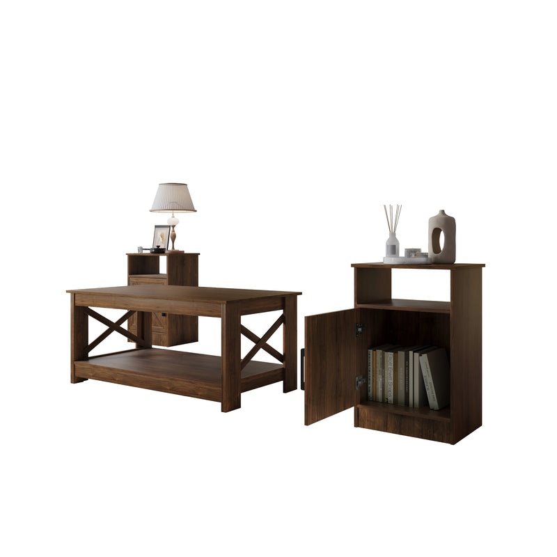 Home Design Lebanon 3 Piece Coffee Table Set - Includes coffee table and 2 end tables, With Soft-Close Doors