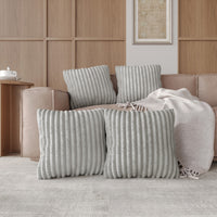 Home Design Laconia Square Velvet Pillow Covers 18x18 Inch, Set of 4 for Sofa Bedroom Living Room, Soft Fluffy Striped