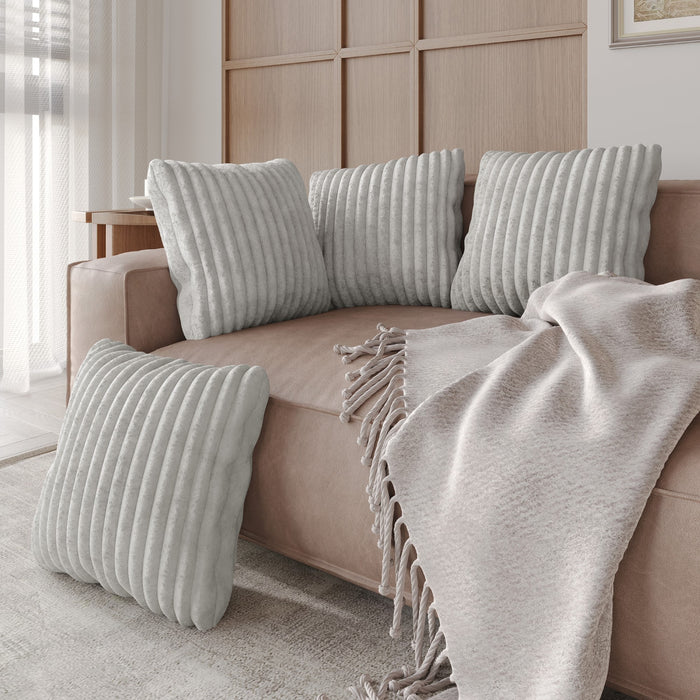 Home Design Laconia Square Velvet Pillow Covers 18x18 Inch, Set of 4 for Sofa Bedroom Living Room, Soft Fluffy Striped