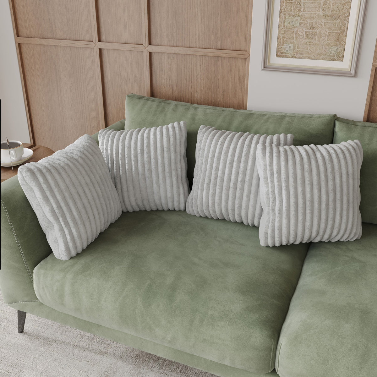 Home Design Laconia Square Velvet Pillow Covers 18x18 Inch, Set of 4 for Sofa Bedroom Living Room, Soft Fluffy Striped