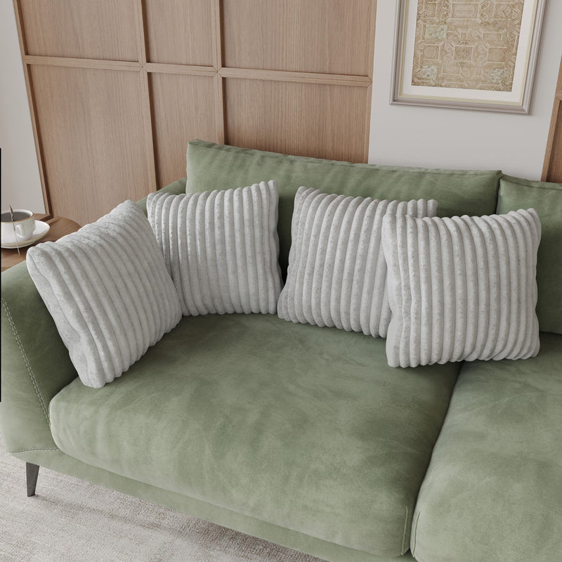 Home Design Laconia Square Velvet Pillow Covers 18x18 Inch, Set of 4 for Sofa Bedroom Living Room, Soft Fluffy Striped