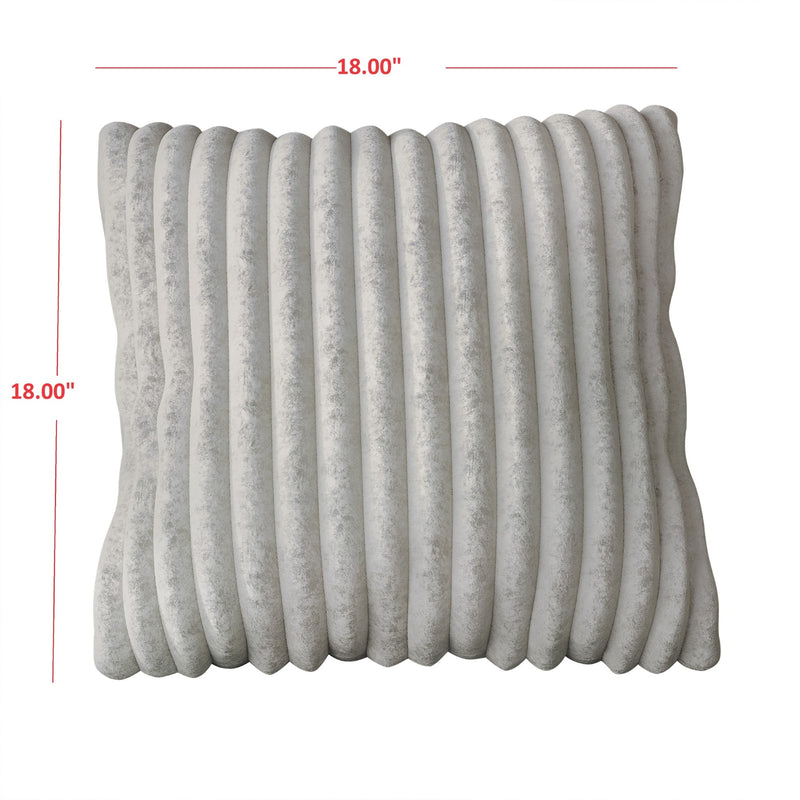 Home Design Laconia Square Velvet Pillow Covers 18x18 Inch, Set of 4 for Sofa Bedroom Living Room, Soft Fluffy Striped