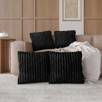 Home Design Laconia Square Velvet Pillow Covers 18x18 Inch, Set of 4 for Sofa Bedroom Living Room, Soft Fluffy Striped