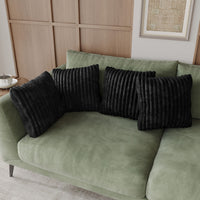 Home Design Laconia Square Velvet Pillow Covers 18x18 Inch, Set of 4 for Sofa Bedroom Living Room, Soft Fluffy Striped