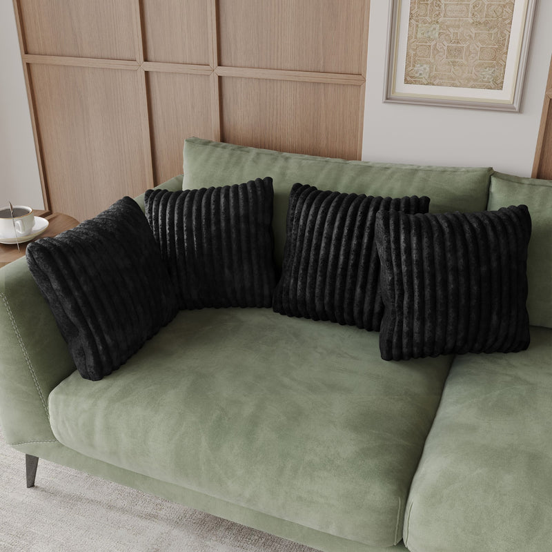 Home Design Laconia Square Velvet Pillow Covers 18x18 Inch, Set of 4 for Sofa Bedroom Living Room, Soft Fluffy Striped