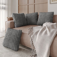 Home Design Laconia Square Velvet Pillow Covers 18x18 Inch, Set of 4 for Sofa Bedroom Living Room, Soft Fluffy Striped