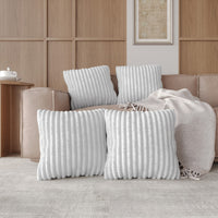 Home Design Laconia Square Velvet Pillow Covers 18x18 Inch, Set of 4 for Sofa Bedroom Living Room, Soft Fluffy Striped