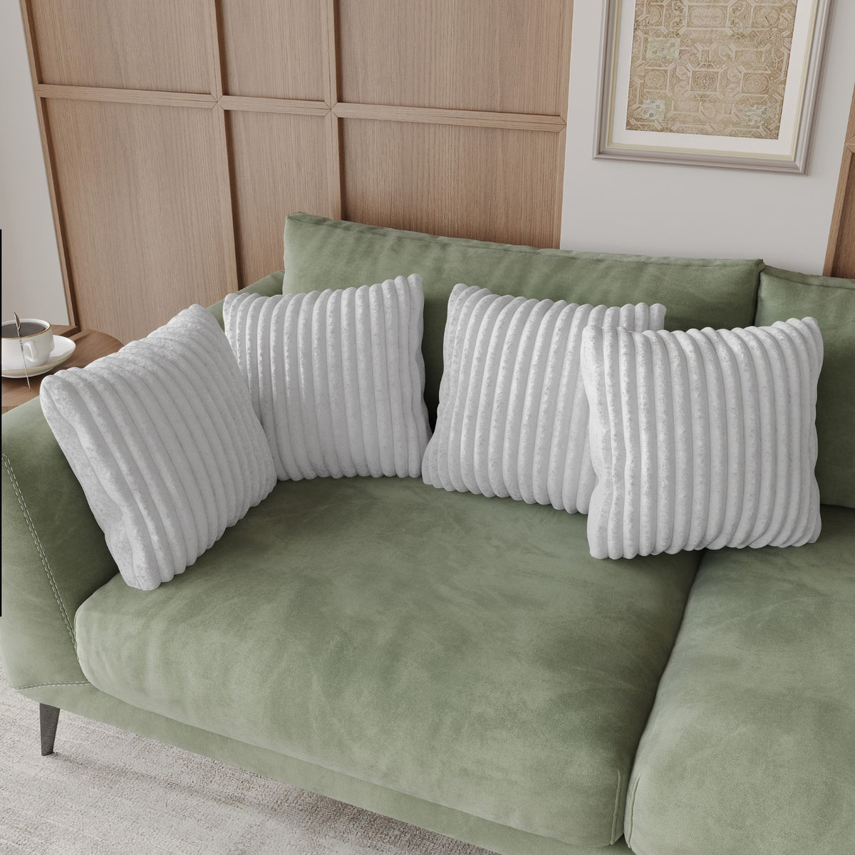 Home Design Laconia Square Velvet Pillow Covers 18x18 Inch, Set of 4 for Sofa Bedroom Living Room, Soft Fluffy Striped
