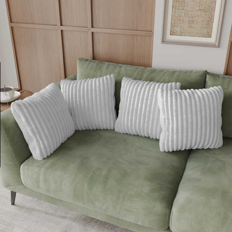 Home Design Laconia Square Velvet Pillow Covers 18x18 Inch, Set of 4 for Sofa Bedroom Living Room, Soft Fluffy Striped