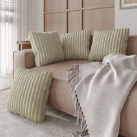 Home Design Laconia Square Velvet Pillow Covers 18x18 Inch, Set of 4 for Sofa Bedroom Living Room, Soft Fluffy Striped