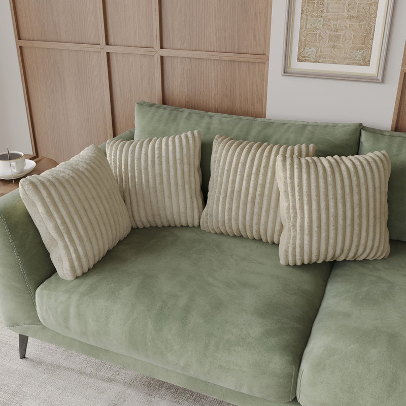 Home Design Laconia Square Velvet Pillow Covers 18x18 Inch, Set of 4 for Sofa Bedroom Living Room, Soft Fluffy Striped