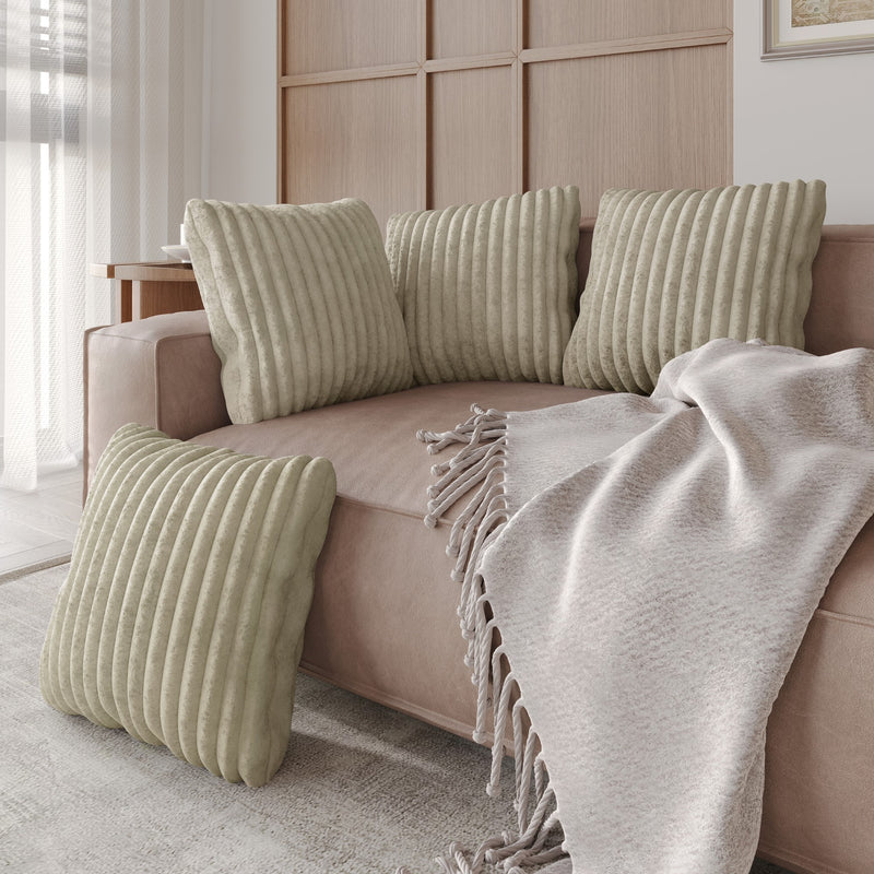 Home Design Laconia Square Velvet Pillow Covers 18x18 Inch, Set of 4 for Sofa Bedroom Living Room, Soft Fluffy Striped