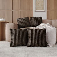 Home Design Laconia Square Velvet Pillow Covers 18x18 Inch, Set of 4 for Sofa Bedroom Living Room, Soft Fluffy Striped