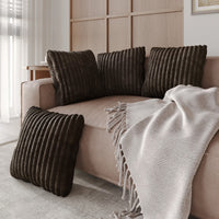 Home Design Laconia Square Velvet Pillow Covers 18x18 Inch, Set of 4 for Sofa Bedroom Living Room, Soft Fluffy Striped