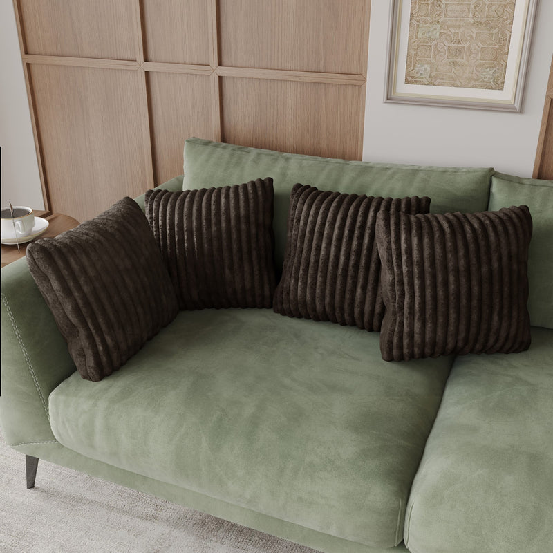 Home Design Laconia Square Velvet Pillow Covers 18x18 Inch, Set of 4 for Sofa Bedroom Living Room, Soft Fluffy Striped