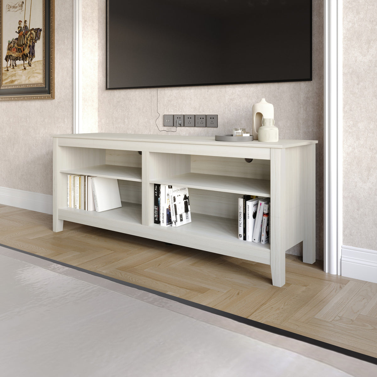 Home Design Kittery TV Stand, Open Shelves with Cable Management