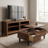 Kittery TV Stand with Storage Shelves and Caribou Lift-Top Coffee Table Set, Rustic Entertainment Center with Hidden Storage for Living Room