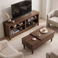 Kittery TV Stand with Storage Shelves and Caribou Lift-Top Coffee Table Set, Rustic Entertainment Center with Hidden Storage for Living Room