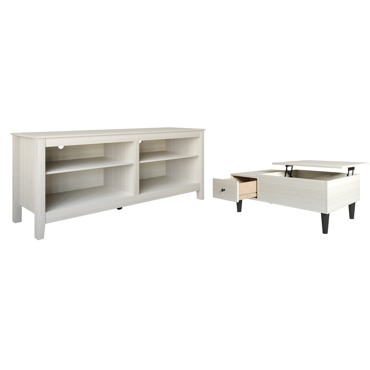 Kittery TV Stand with Storage Shelves and Caribou Lift-Top Coffee Table Set, Rustic Entertainment Center with Hidden Storage for Living Room