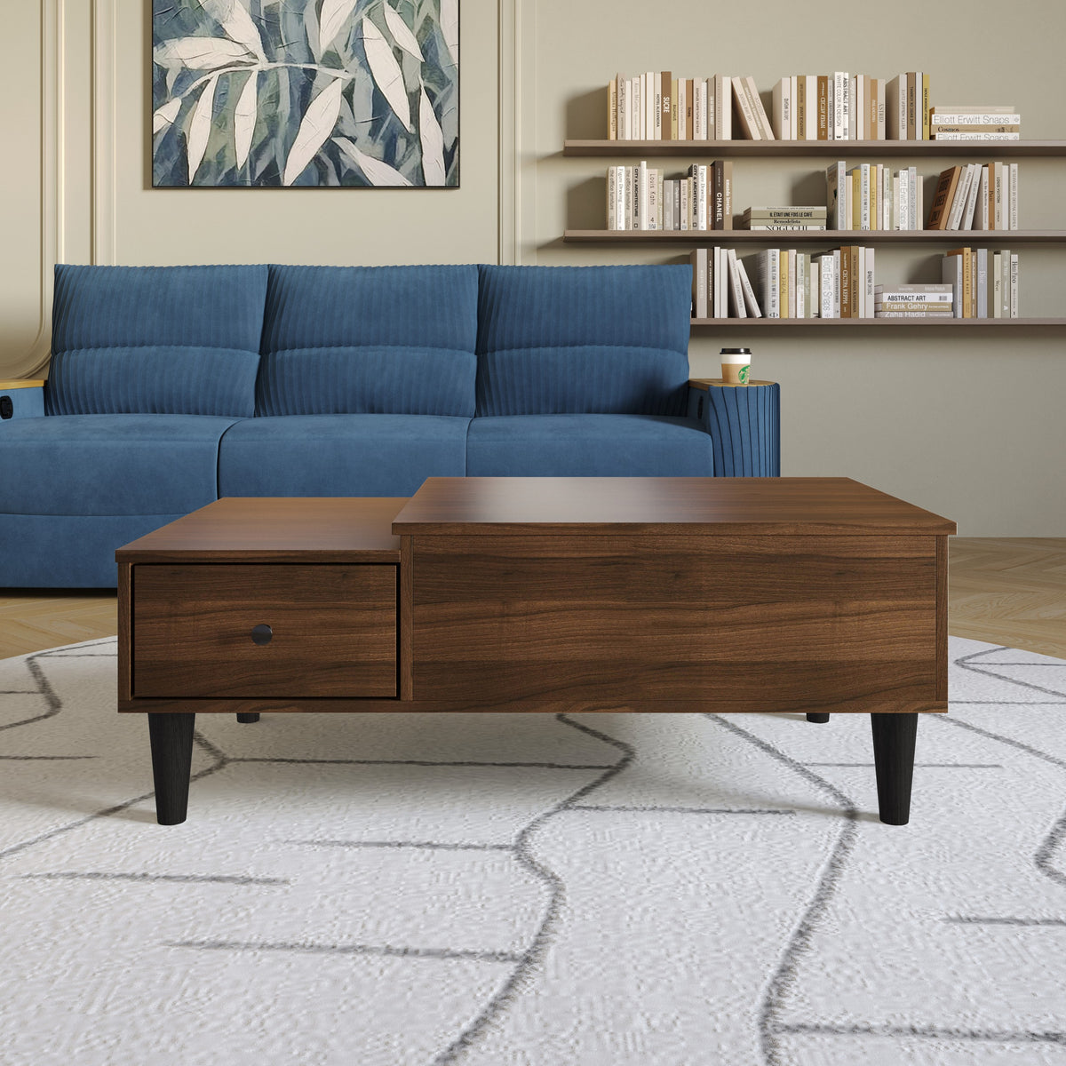 Home Design Caribou Lift-Top Coffee Table with Storage Drawer, Modern Living Room Furniture