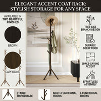 Home Design Houma Solid Wood Freestanding 8-Hook Coat Rack (Set of 2) –Modern Coat Tree Stand for Entryway, Hallway, Bedroom