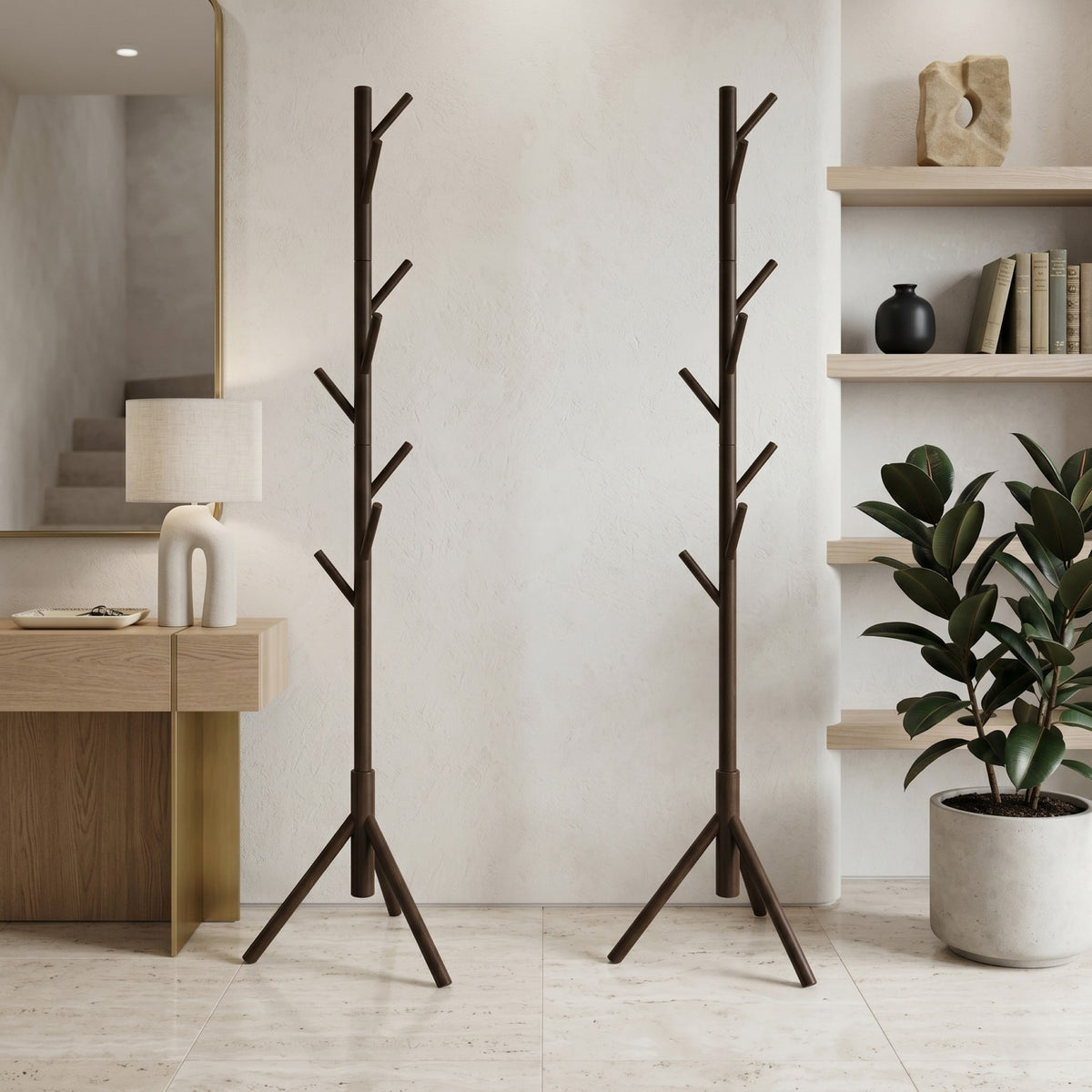 Home Design Houma Solid Wood Freestanding 8-Hook Coat Rack (Set of 2) –Modern Coat Tree Stand for Entryway, Hallway, Bedroom