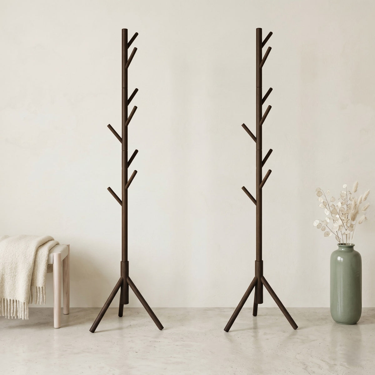 Home Design Houma Solid Wood Freestanding 8-Hook Coat Rack (Set of 2) –Modern Coat Tree Stand for Entryway, Hallway, Bedroom