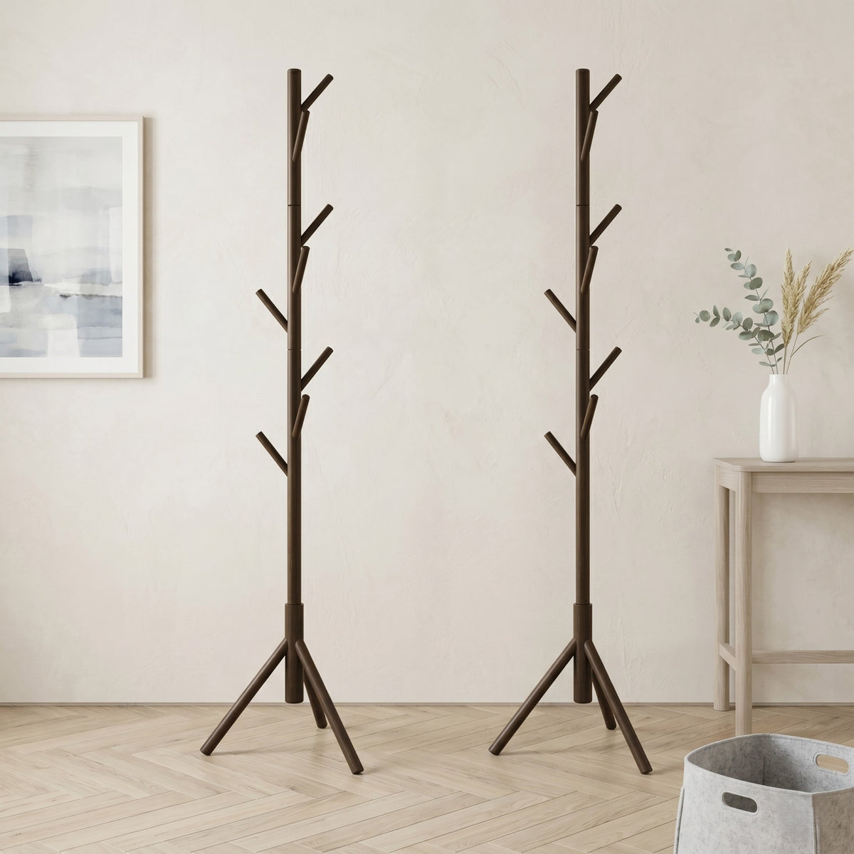Home Design Houma Solid Wood Freestanding 8-Hook Coat Rack (Set of 2) –Modern Coat Tree Stand for Entryway, Hallway, Bedroom