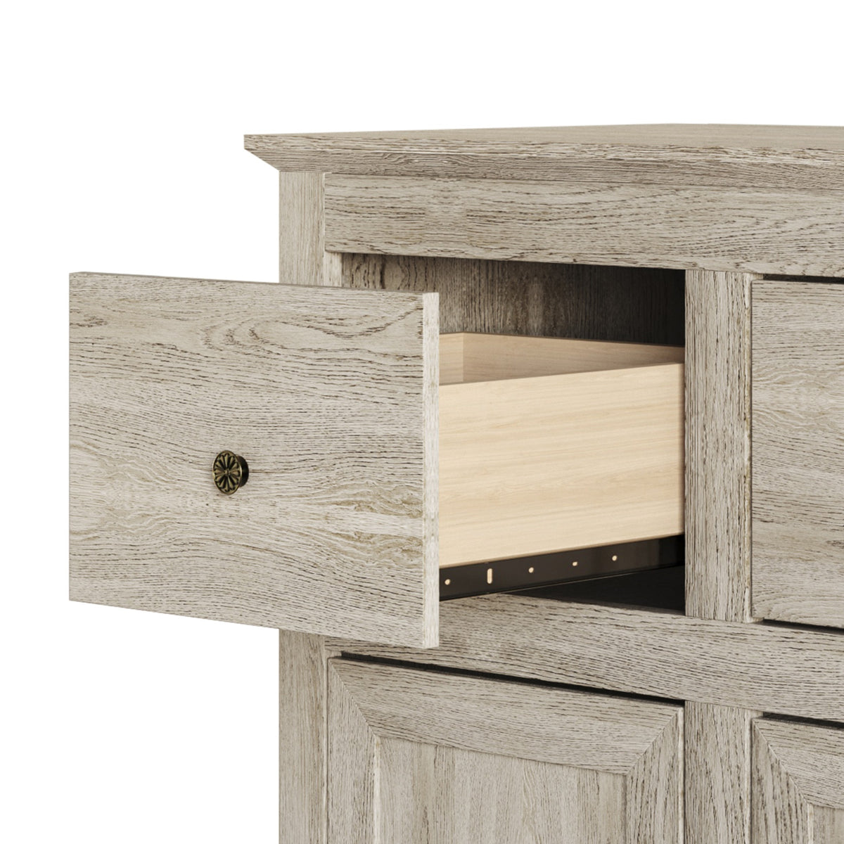 Decatur Farmhouse Storage Sideboard Cabinet with 3 Drawers, 3 Door Cabinets, Spacious Tabletop, and Wood Grain Finish