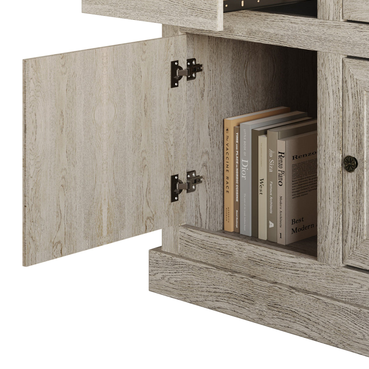 Decatur Farmhouse Storage Sideboard Cabinet with 3 Drawers, 3 Door Cabinets, Spacious Tabletop, and Wood Grain Finish
