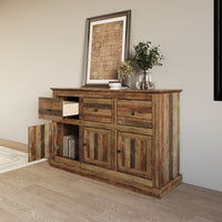 Decatur Farmhouse Storage Sideboard Cabinet with 3 Drawers, 3 Door Cabinets, Spacious Tabletop, and Wood Grain Finish