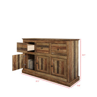 Decatur Farmhouse Storage Sideboard Cabinet with 3 Drawers, 3 Door Cabinets, Spacious Tabletop, and Wood Grain Finish