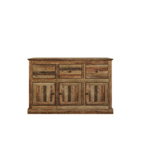 Decatur Farmhouse Storage Sideboard Cabinet with 3 Drawers, 3 Door Cabinets, Spacious Tabletop, and Wood Grain Finish