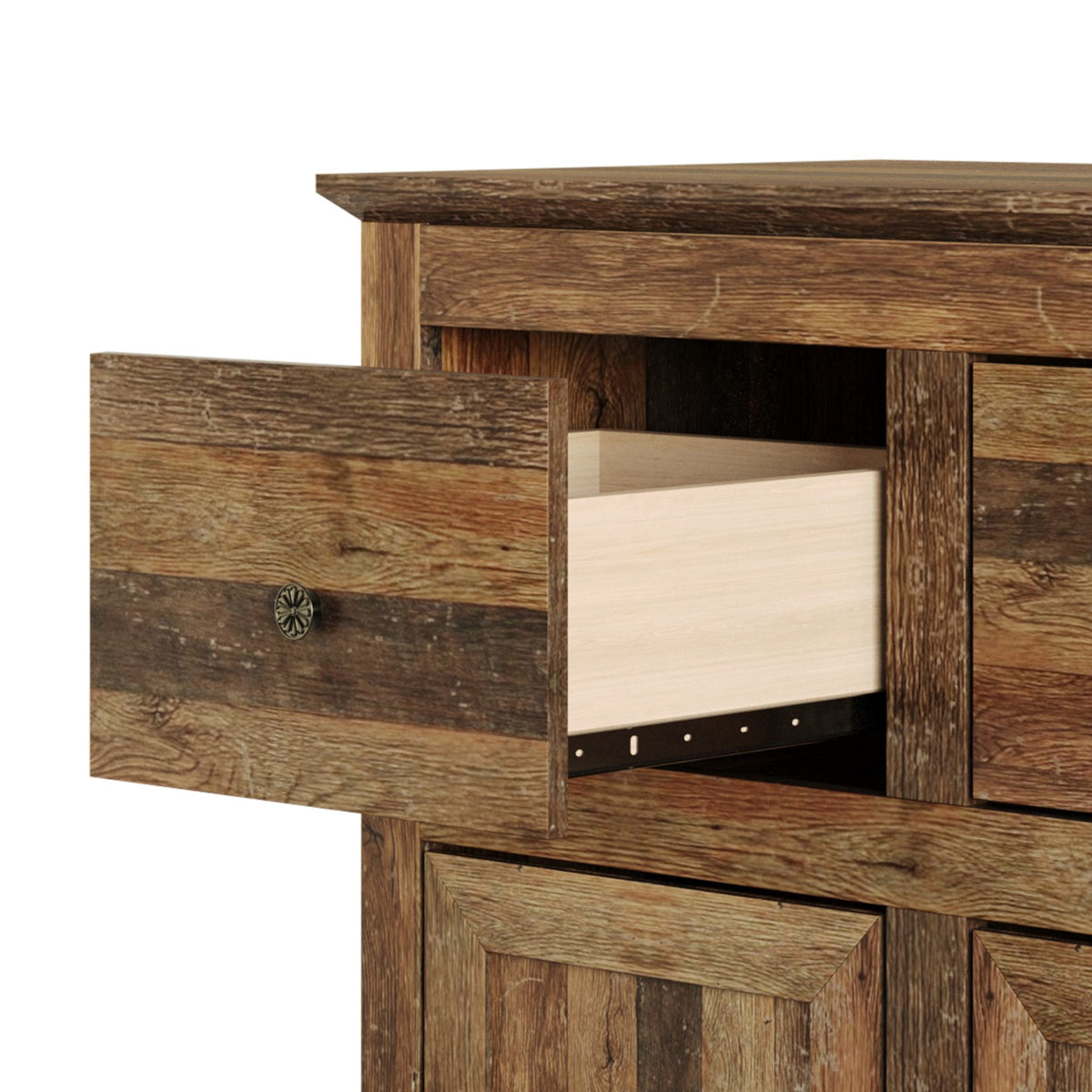 Decatur Farmhouse Storage Sideboard Cabinet with 3 Drawers, 3 Door Cabinets, Spacious Tabletop, and Wood Grain Finish