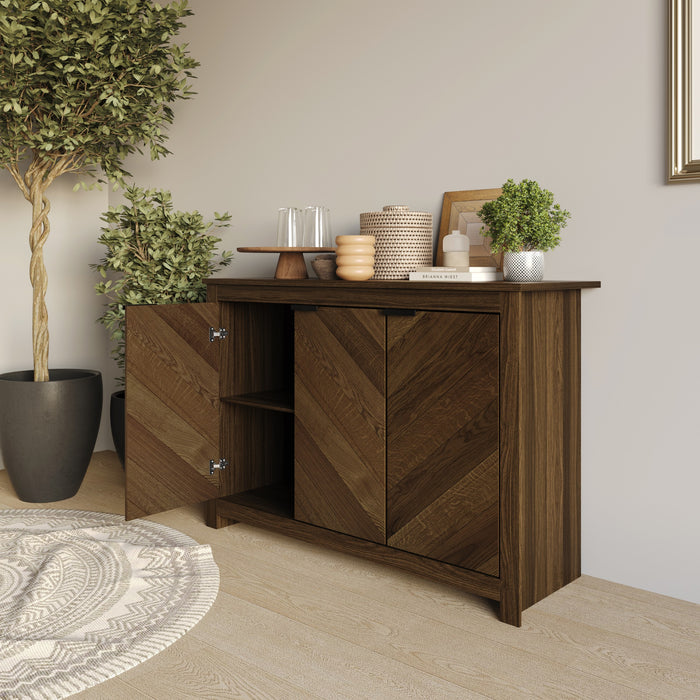 Abilene Brown Wood Grain 3-Door Storage Sideboard Cabinet