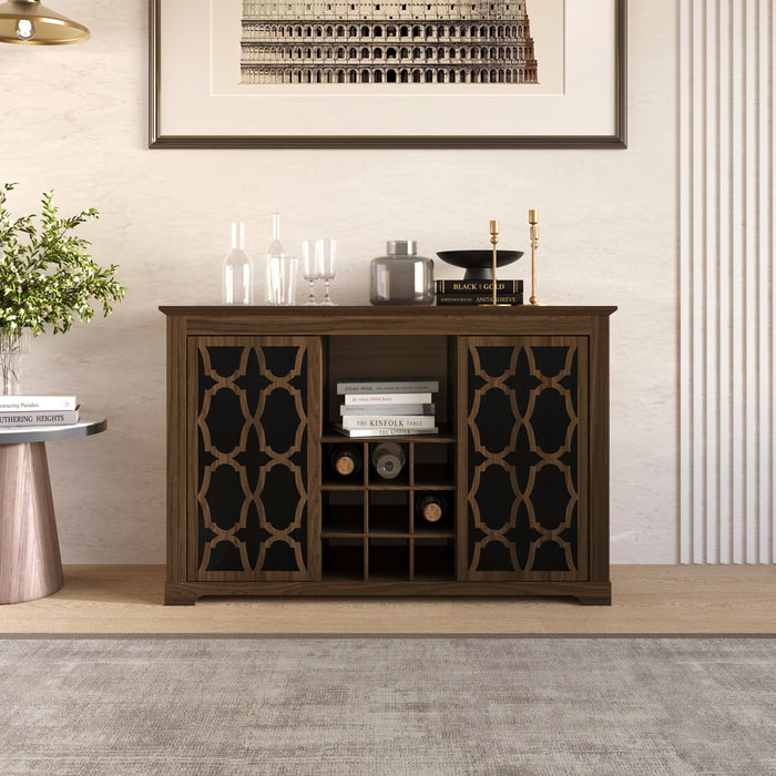 Chanute Sideboard with 2 Decorative Doors, Wine Storage Cubby, Open Shelves, Easy Assembly